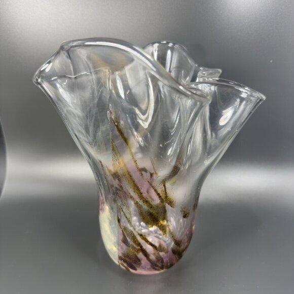 Hand Blown Venetian Art Glass Vase Vessel Hand Made Glass Iridescent Speckled - Picture 11 of 16